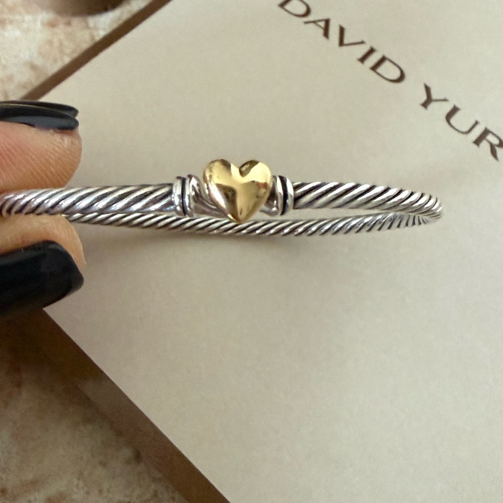 David Yurman Silver Bracelet with Gold Heart Charm - Picture 6 of 9